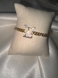 Elegant Gold Link Bracelet with Crystal Initial Charm